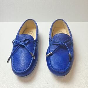 Tod's Loafers Womens 7.5 Blue Leather Gommino Driving Flats Slip On Bow Italy